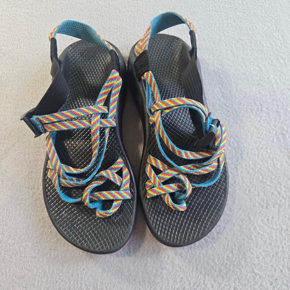 Chaco Z/Cloud 2 Sandals Women 8 Black Rainbow Strappy Hiking Toe Loop Vibram